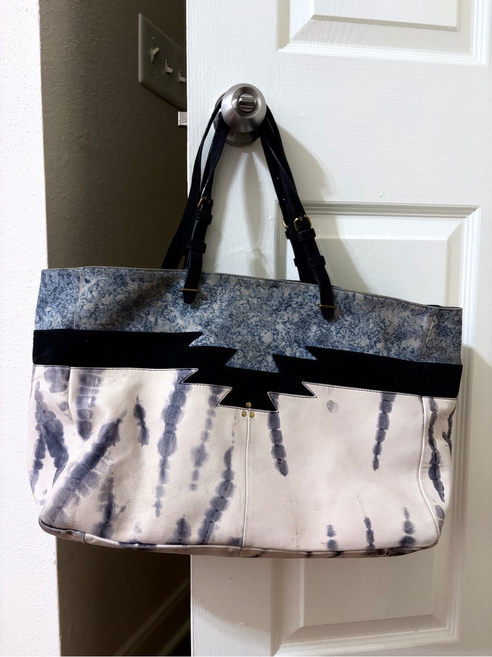 Jerome Dreyfuss Paris Leather Maurice Shoulder & Hand Tote Navy, Gold Hardware
